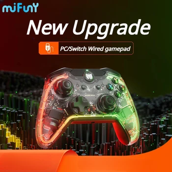 MiFuny Vezetékes Gamepad Átlátszó RGB Háttérvilágítás Vezérlő PC/Kapcsoló/PS4 E-sport Gamepad Támogatja a 3.5 MM-es Audio Játék Kezelni