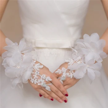 Új Elegáns Menyasszonyi Esküvői Kesztyű Piros-Fehér Estélyi Báli Kiegészítők, Rövid Design Virág Dekoráció