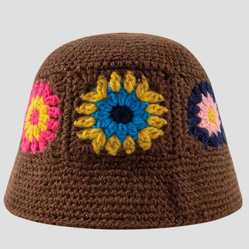2023 Vödör kalap nők vintage, kézzel készített, kötött virág gyapjú vödör kalap női őszi téli halász kalap divat meleg medencében kalap