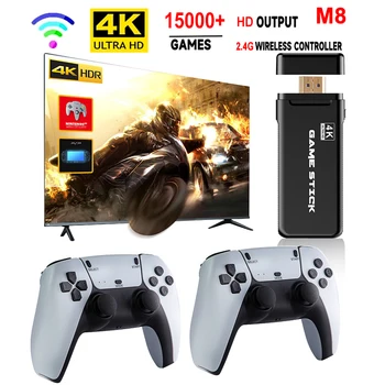 M8 4K Játék Stick Retro videojáték-Konzol 64 GB 15000 Játékok Vezeték nélküli Kontroller GBA PS1 MD Gyerek Fiú Ajándék 2023 Új