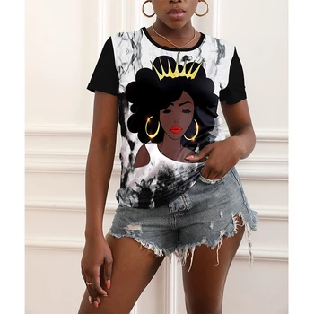 Divat Afrikai Fekete Lány 3D Nyomtatás póló Nyári Női póló Harajuku Streetwear Rövid Ujjú O Nyakú Pólók Nagyméretű Y2k Felső