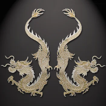 Arany Ezüst Kínai Nemzet Sárkány Hímzéssel, Javítás Jelmez Nemzeti Dekoráció Applied Diy Craft Kézi Varrás Ruhával Matricák