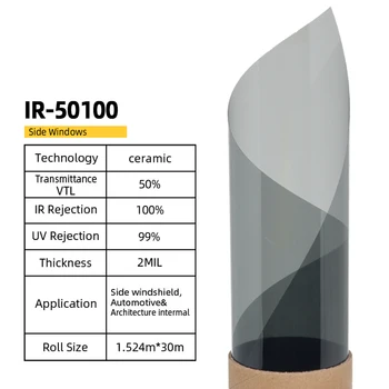50cmX3m Nano Kerámia Önálló ragasztó IR80% UV99% Anti-vakító UV-Védelem a Nap Napelemes Autó Auto Haza Ablak Árnyalat Film Windows Matrica