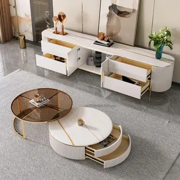 Fény Luxus Kerek dohányzóasztal Meghatározott Modern Minimalista, Edzett Üveg, Kő Fórumon, dohányzóasztal, TV Szekrény Kombináció